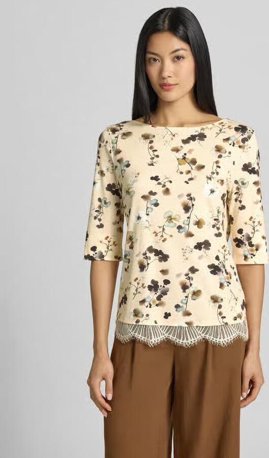 Marc Cain Regular fit blouse van katoenmix met kant - Foto 3