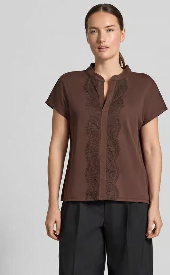 Marc Cain Regular fit blouse van katoenmix met kant - Foto 2
