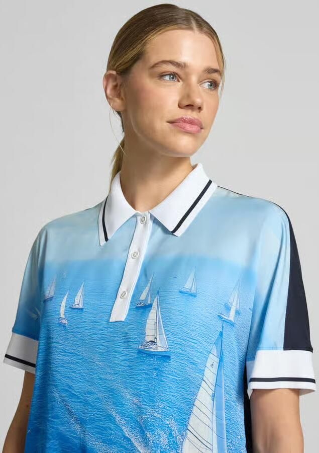 Marc Cain regular fit blouse van puur lyocell met polokraag