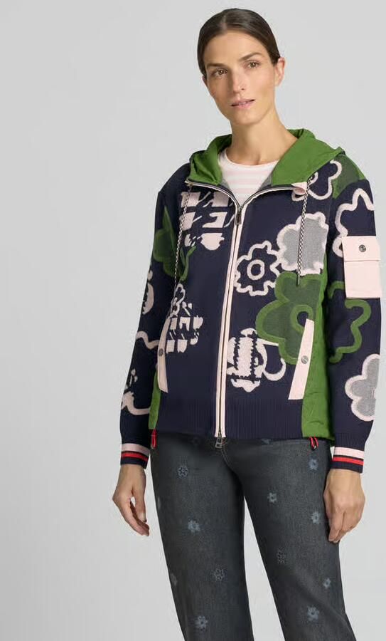 Marc Cain Regular fit jack met all-over stitching met bloemen allover - Foto 3