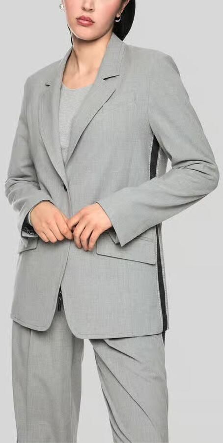 Marc Cain Regular fit lange blazer met contrasterende strepen - Foto 3