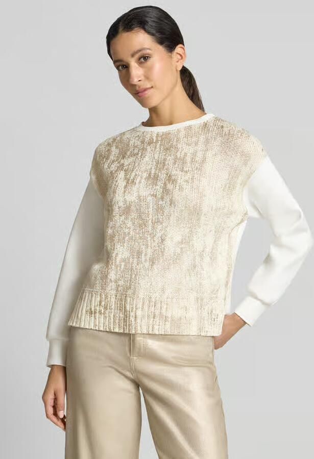 Marc Cain Regular fit sweatshirt van katoenmix met scheerwol - Foto 3