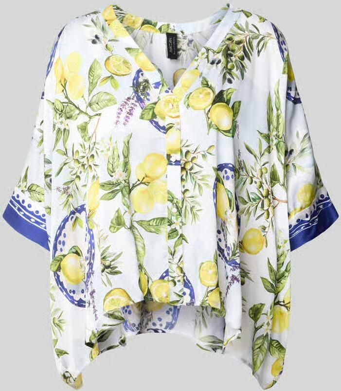 Marc Cain relaxed fit blouse van viscose met V-hals - Foto 3