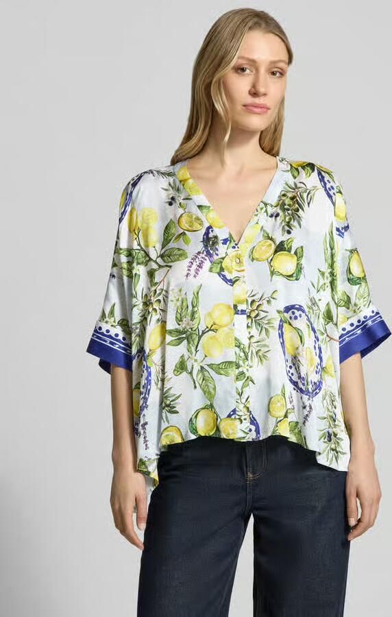 Marc Cain relaxed fit blouse van viscose met V-hals - Foto 4