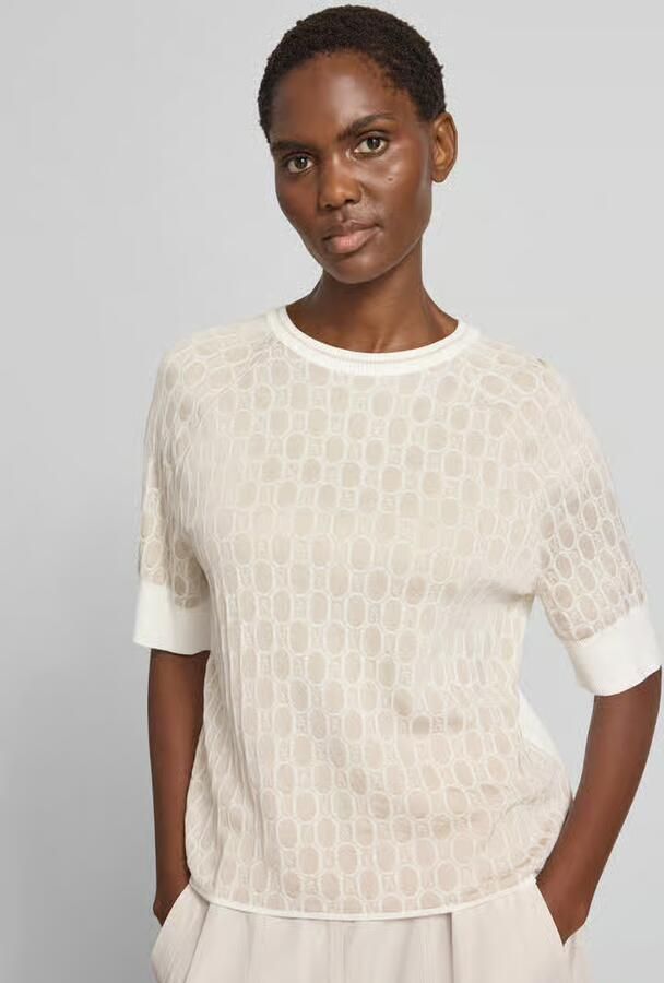 Marc Cain relaxed fit blouse van viscosemix met all-over logodetail - Foto 2