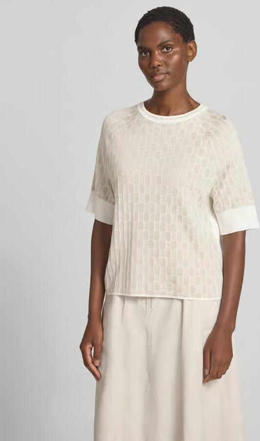 Marc Cain relaxed fit blouse van viscosemix met all-over logodetail - Foto 2
