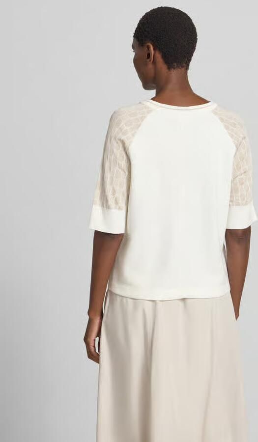 Marc Cain relaxed fit blouse van viscosemix met all-over logodetail - Foto 3