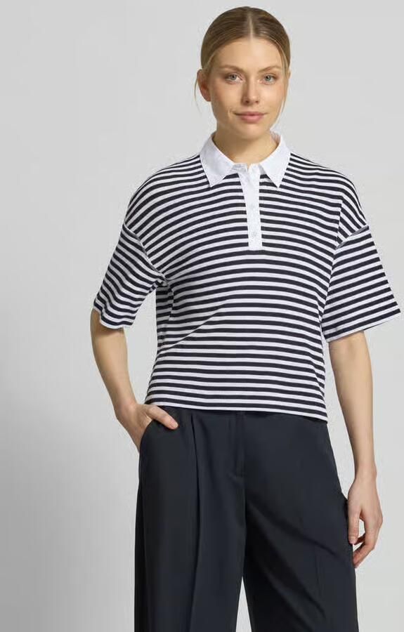 Marc Cain relaxed fit bovendeel in tricotlook met polokraag - Foto 3