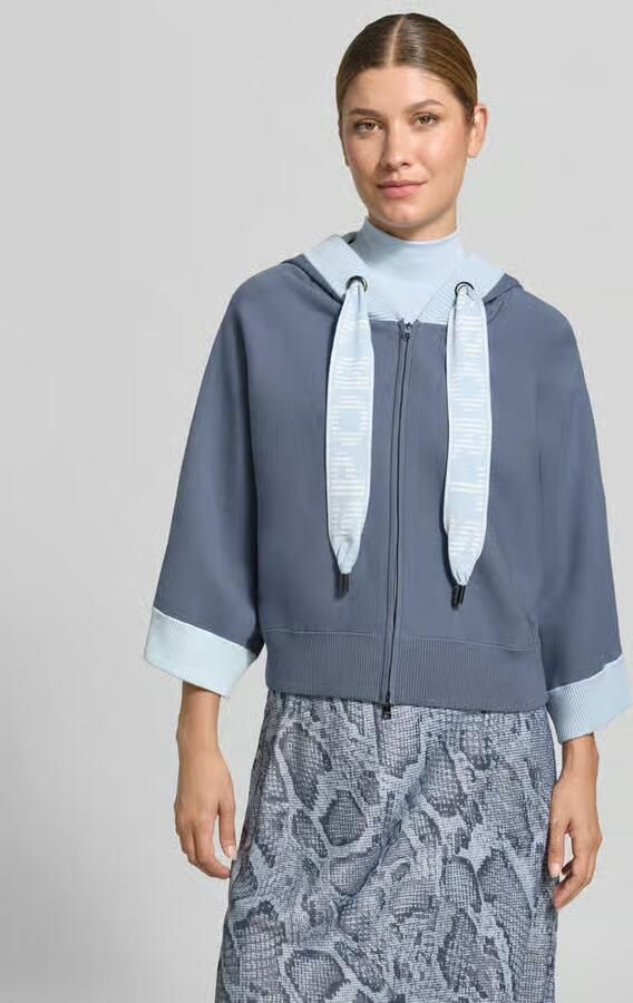 Marc Cain relaxed fit sweatjack van viscosemix met logodetail - Foto 3