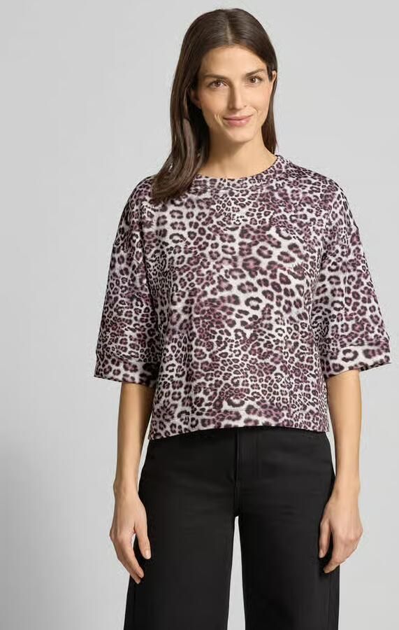 Marc Cain Relaxed fit T-shirt van viscosemix met all-over dierenprint - Foto 2