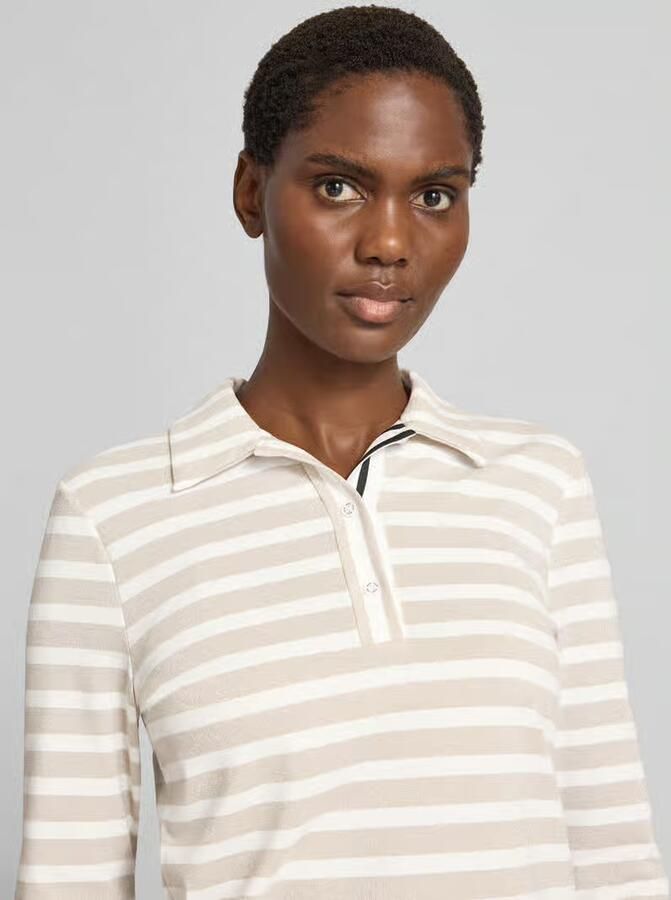Marc Cain Shirt met lange mouwen in all-over look met polokraag en knoopsluiting - Foto 2
