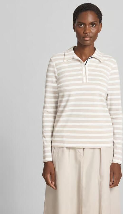Marc Cain Shirt met lange mouwen in all-over look met polokraag en knoopsluiting - Foto 3