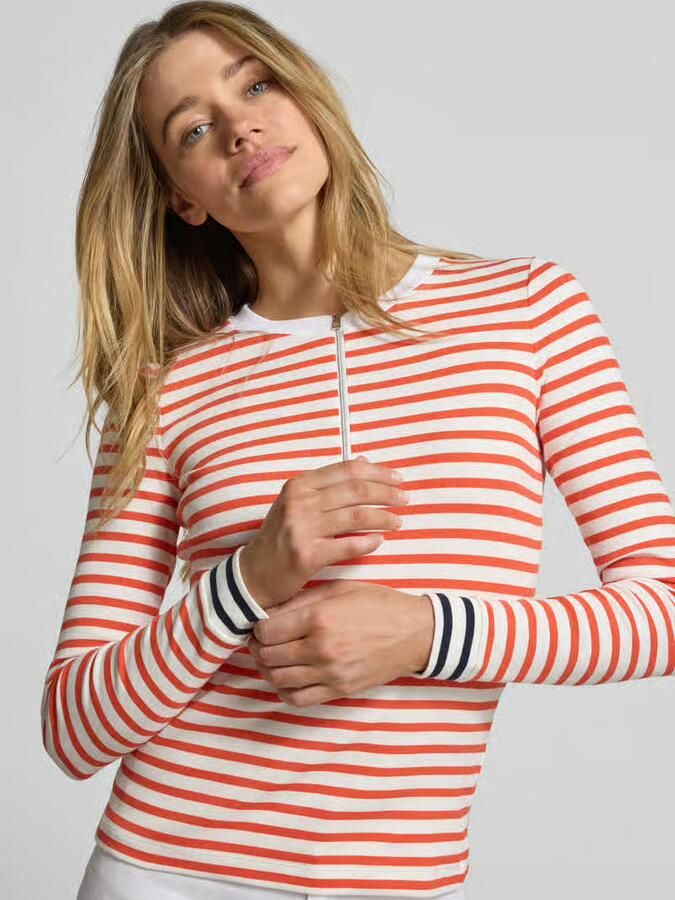 Marc Cain Shirt met lange mouwen met ronde hals en ritssluiting