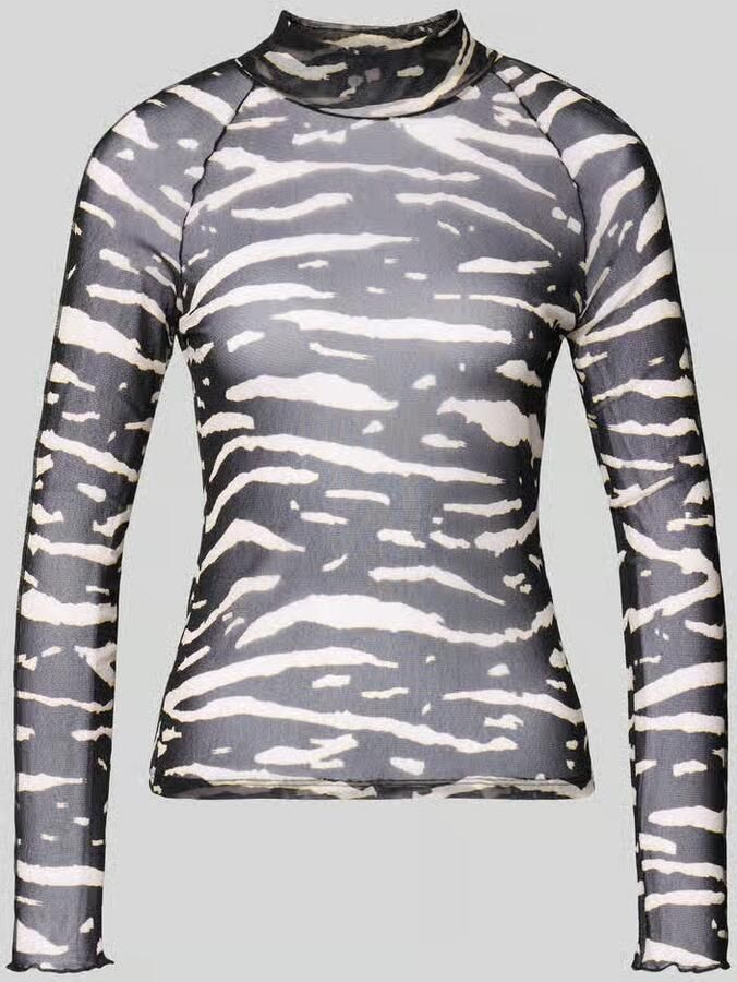 Marc Cain Shirt met lange mouwen van mesh met opstaande kraag
