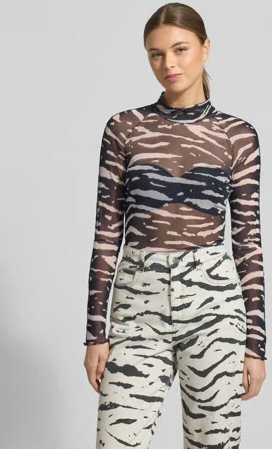 Marc Cain Shirt met lange mouwen van mesh met opstaande kraag - Foto 2