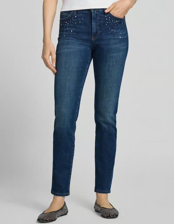 Marc Cain Slim Fit jeans van katoenmix met strassteentjes - Foto 2