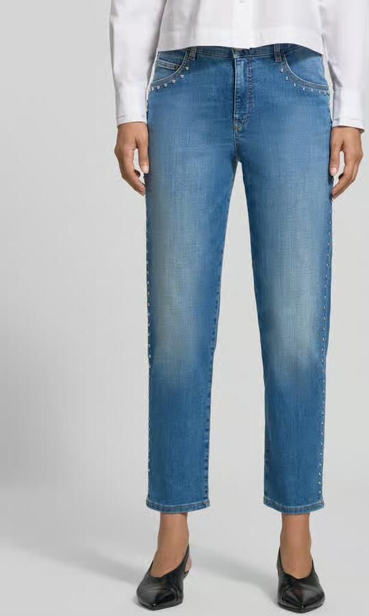 Marc Cain Slim Fit jeans van katoenmix met studs - Foto 3