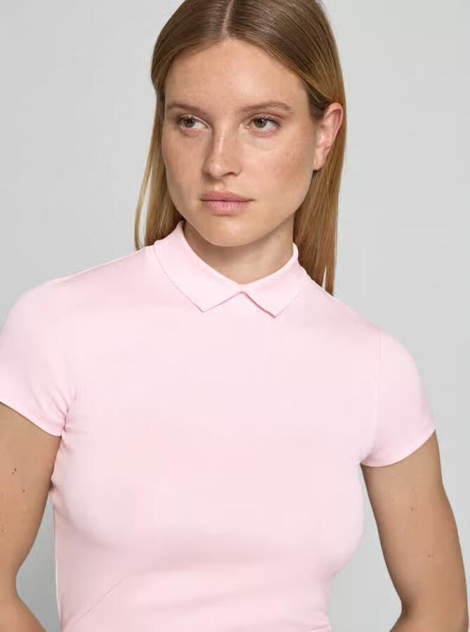 Marc Cain slim fit T-shirt met hoogsluitende polokraag