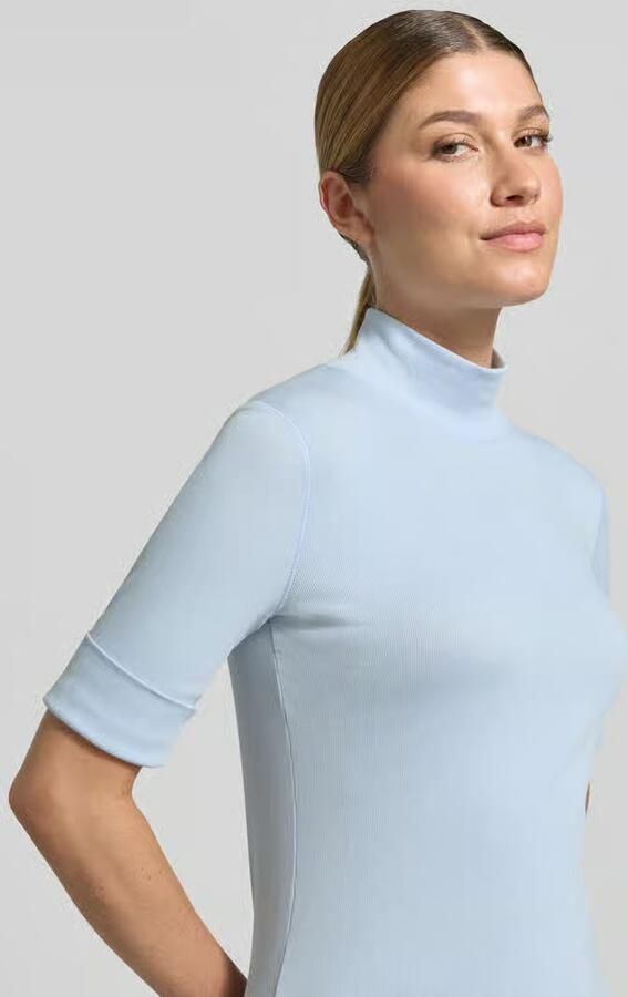 Marc Cain Slim fit t-shirt van katoenmix met opstaande kraag