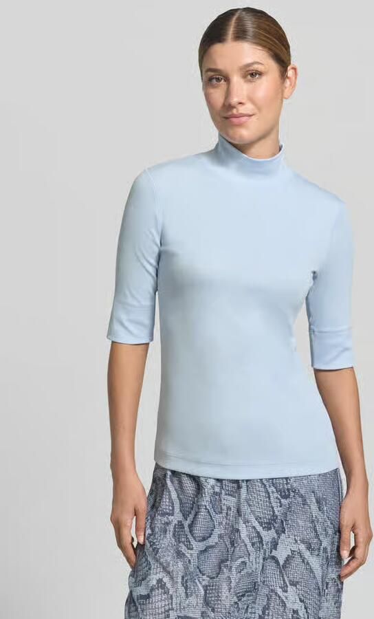 Marc Cain Slim fit t-shirt van katoenmix met opstaande kraag - Foto 4