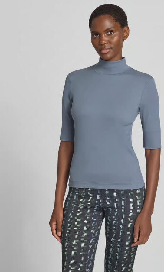 Marc Cain Slim fit t-shirt van katoenmix met opstaande kraag - Foto 2