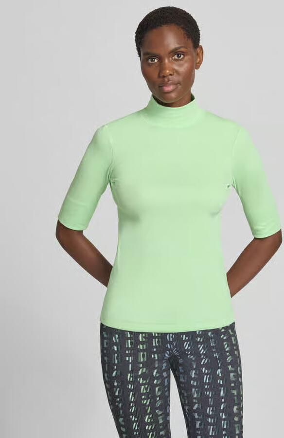 Marc Cain Slim fit t-shirt van katoenmix met opstaande kraag - Foto 2