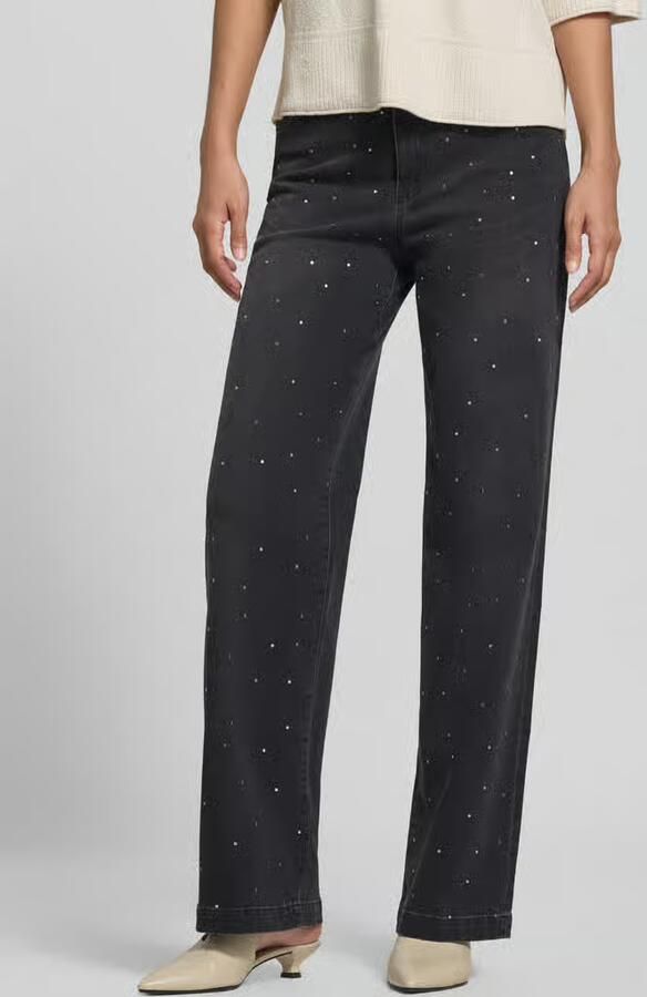 Marc Cain straight fit jeans van katoenmix met all-over strass-steentjes - Foto 2