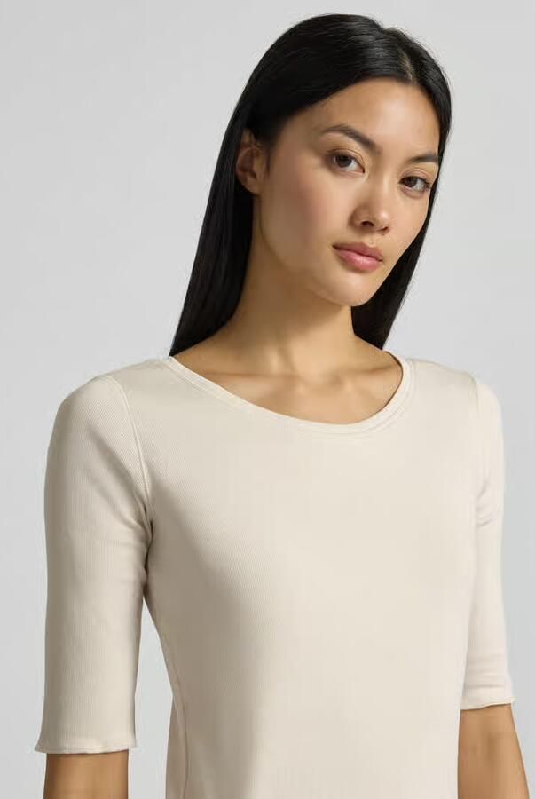 Marc Cain T-shirt in ribbel-look met ronde halslijn - Foto 2