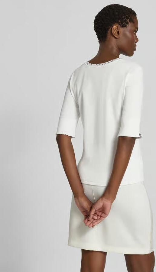 Marc Cain T-shirt in ribbel-look met ronde halslijn - Foto 3