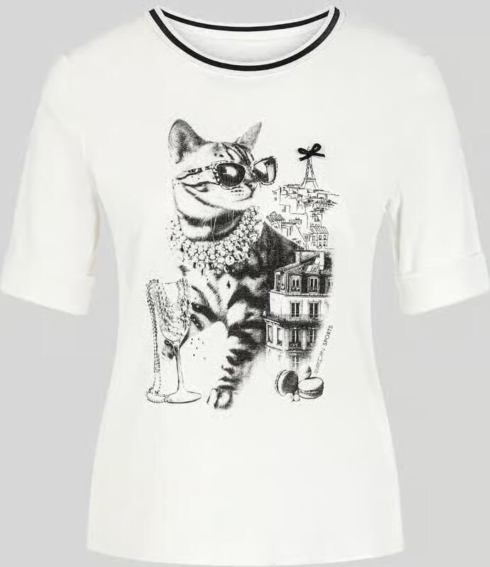 Marc Cain T-shirt met kattenprint en strass-steentjes