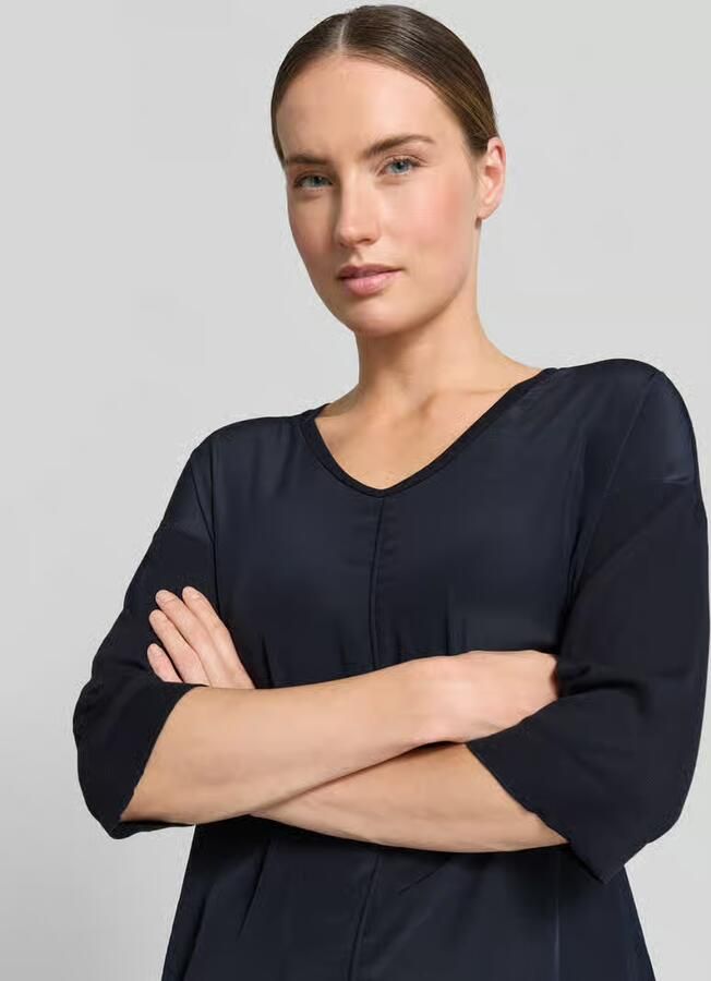 Marc Cain Blouse Shirt met Ontspannen Silhouet in Materiaal Mix Blauw Dames - Foto 3