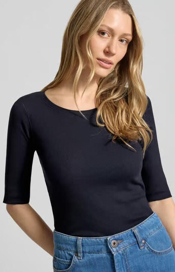 Marc Cain Middernachtblauw Geribbeld T-shirt met Getinte Overlock-naden Blue Dames - Foto 7