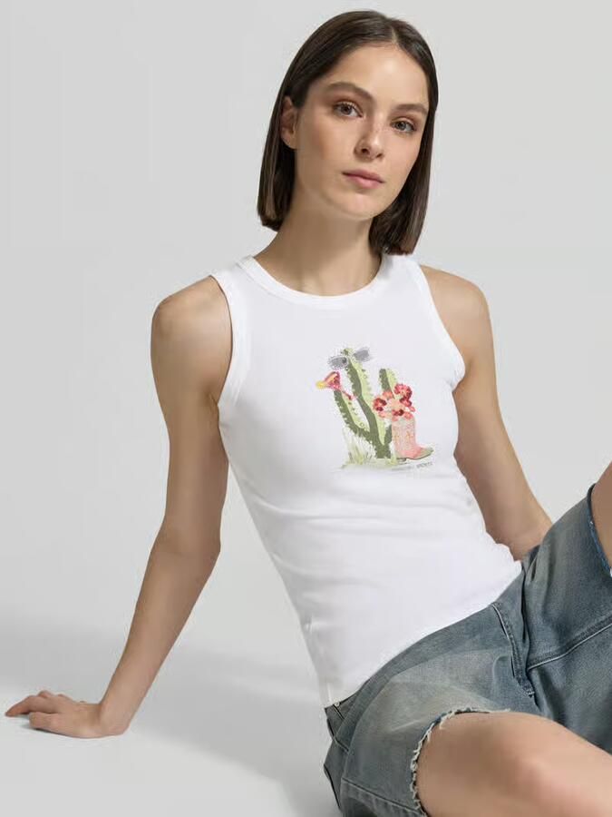 Marc Cain Tanktop met motiefprint en met siersteentjes