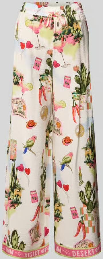 Marc Cain wide fit stoffen broek van viscosemix met all-over motiefprint - Foto 2