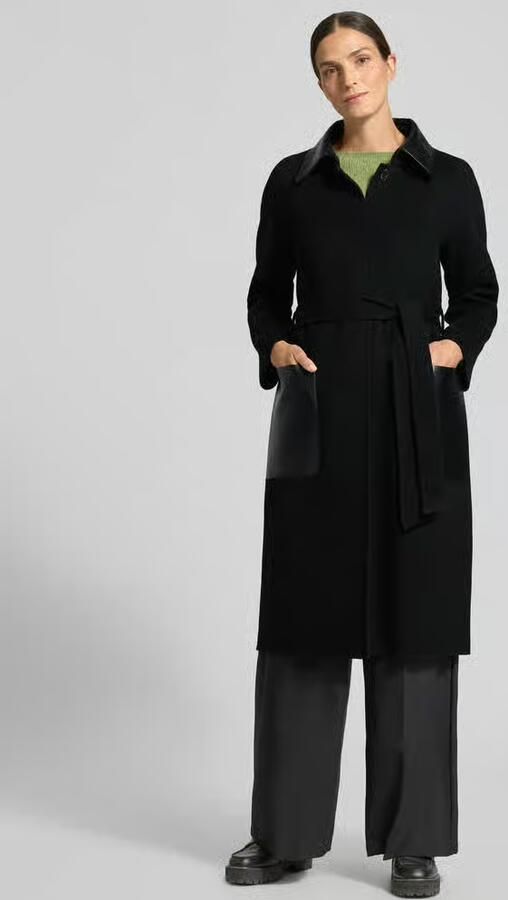 Marc Cain Wollen mantel met details in leerlook - Foto 3