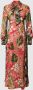 Marc Cain Vintagegeïnspireerde Maxi Jurk met Vhals en Colorblocking Red Dames - Thumbnail 1