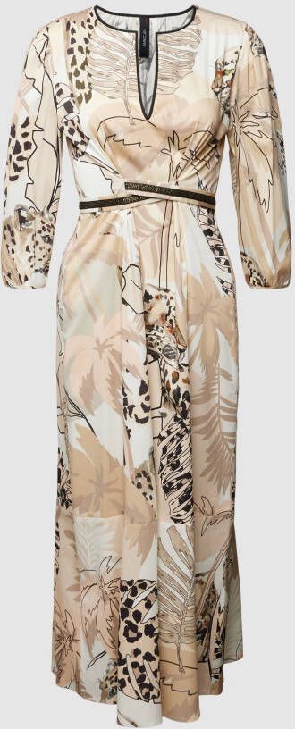 Marc Cain Empiretaille jurk met tropische flora en fauna Beige Dames
