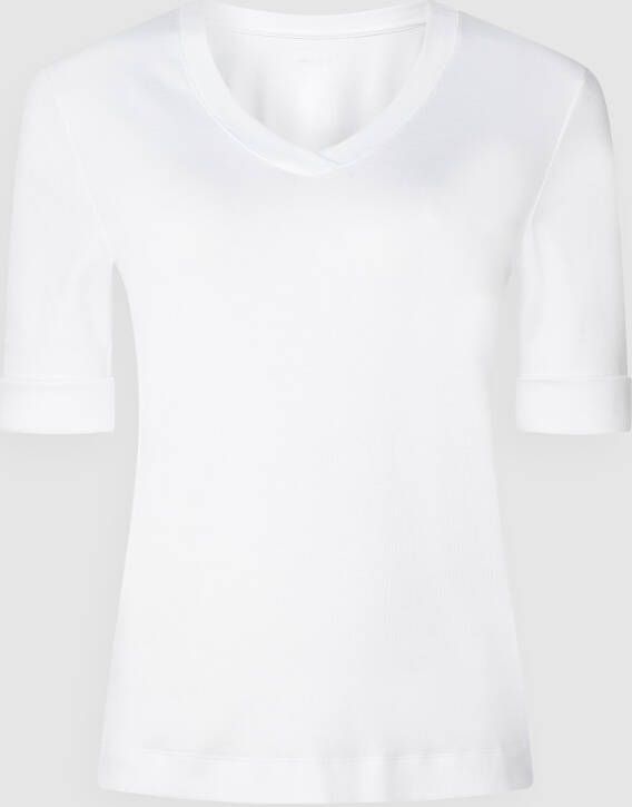 Marc Cain Casual Katoenen Rib Jersey Shirt White Dames