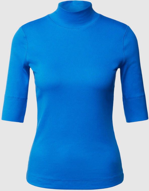 Marc Cain Gebreide katoenen shirt met opstaande kraag en ¾ mouwen Blue Dames