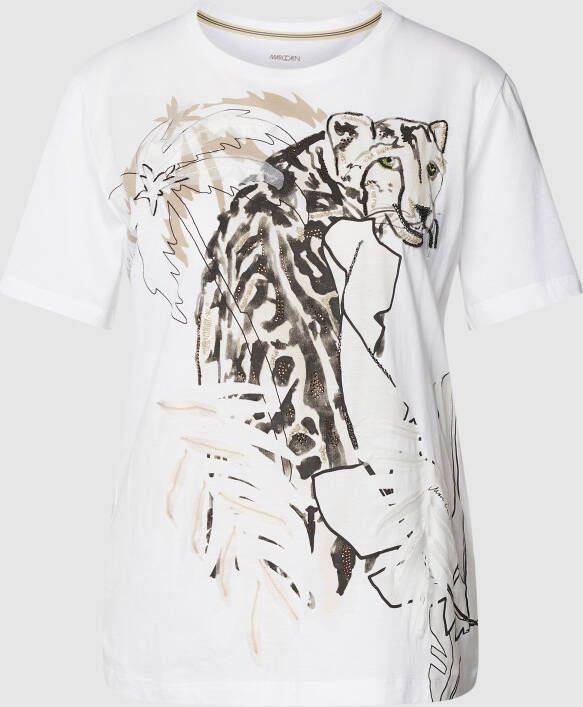 Marc Cain Tropische Flora en Fauna Collage T-Shirt Beige Dames