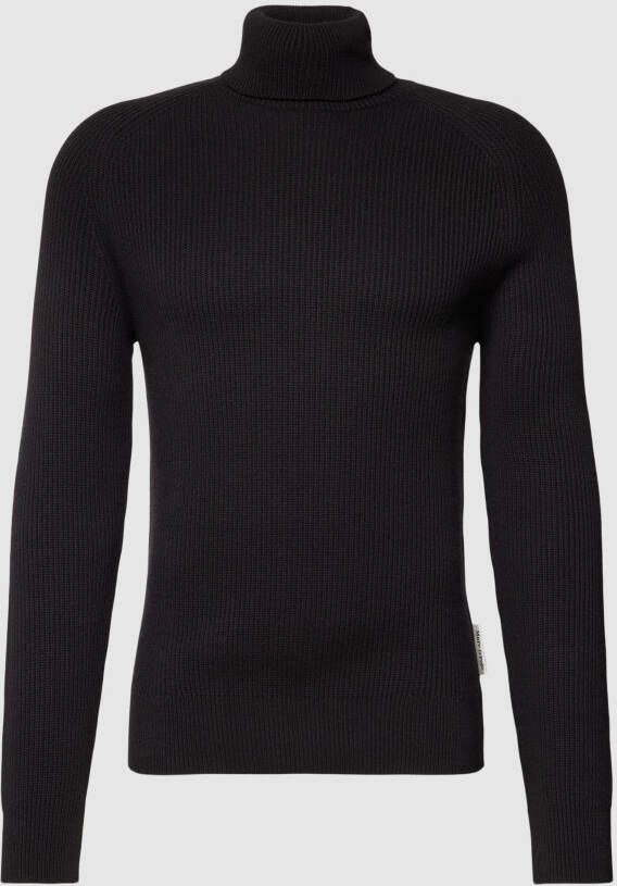 Marc O'Polo Rib knit polo neck jumper in a regular fit Zwart Heren