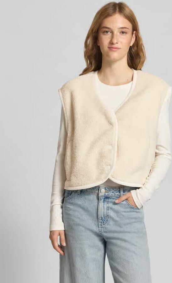 Marc O'Polo DENIM Boxy fit gilet van teddybont met drukknoopsluiting - Foto 2