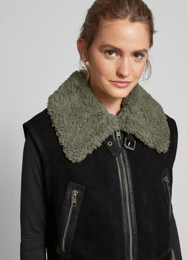Marc O'Polo DENIM Leren gilet met ritszakken opzij - Foto 2