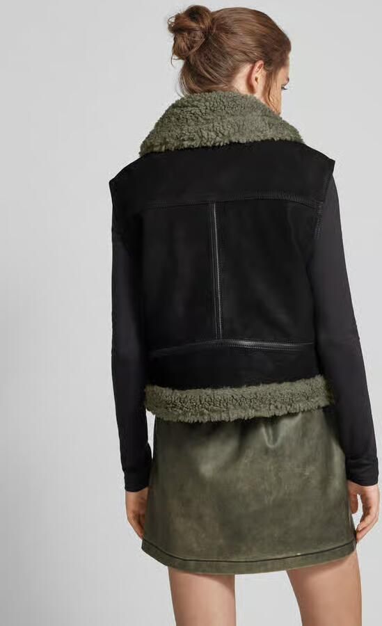 Marc O'Polo DENIM Leren gilet met ritszakken opzij - Foto 3