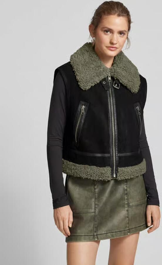 Marc O'Polo DENIM Leren gilet met ritszakken opzij - Foto 2