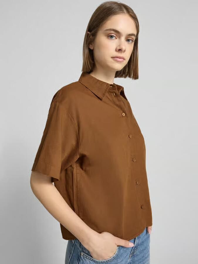 Marc O'Polo DENIM regular fit overhemdblouse van mix van katoen en linnen