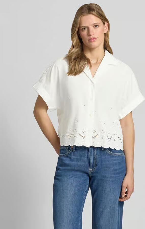 Marc O'Polo DENIM relaxed fit blouse van puur katoen met details van kant - Foto 2