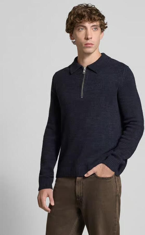 Marc O'Polo DENIM Relaxed fit gebreide pullover in polostijl van katoenmix - Foto 2