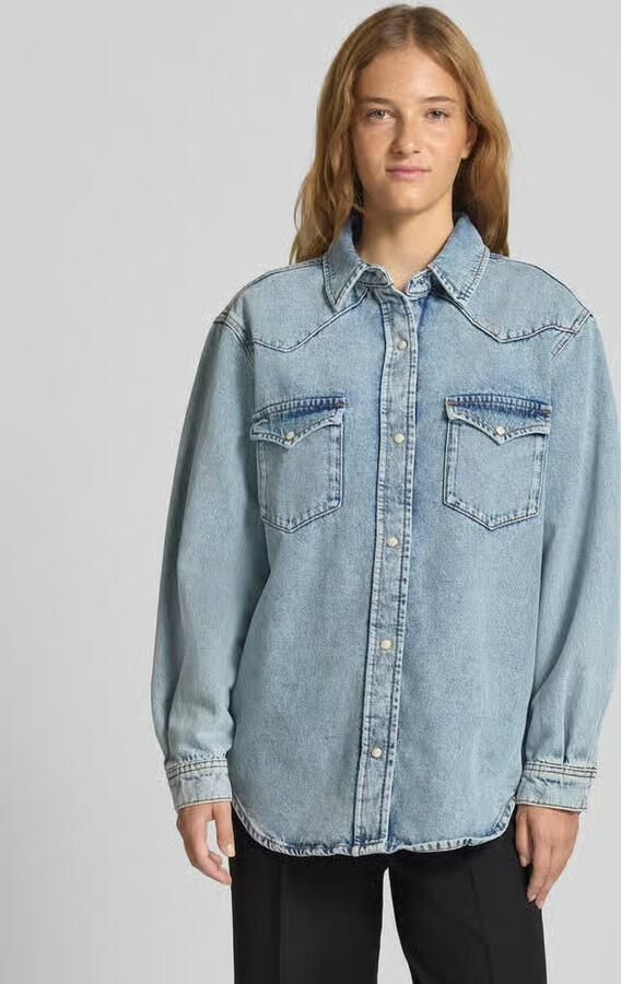 Marc O'Polo DENIM Relaxed fit jeansblouse van een mix van katoen en brandnetelvezels - Foto 2
