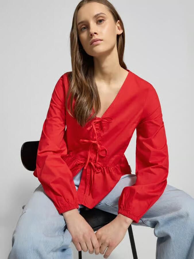Marc O'Polo DENIM Slim fit blouse met lange mouwen van puur katoen